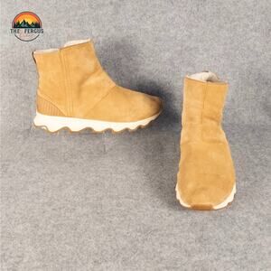 Sorel Kinetic Snow Boots Brown Suede Leather Faux Fur Waterproof Women's Sz 11